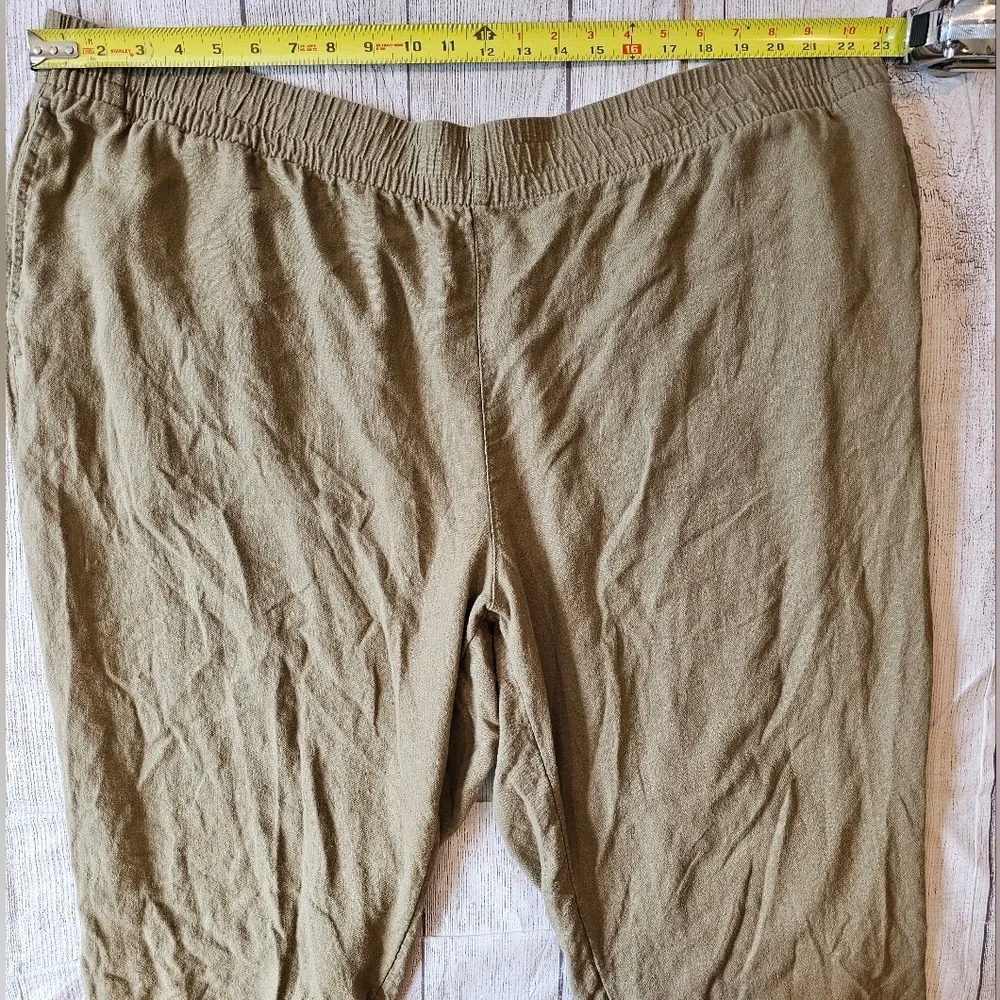 Old Navy Size 3X Linen Blend Hi-Rise Straight Pull On Comfy Waistband Green Pant - Picture 7 of 10